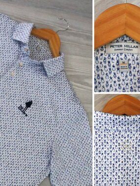 Peter Millar Crown Pineapple Skulls All Over Print Mens M Performance Polo Shirt